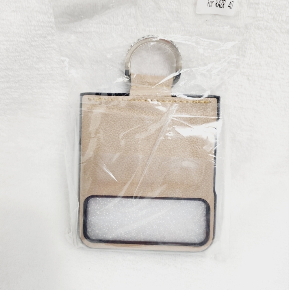 Case For Motorola Razr 40 With Diamond Ring Holder Pu Leather Beige